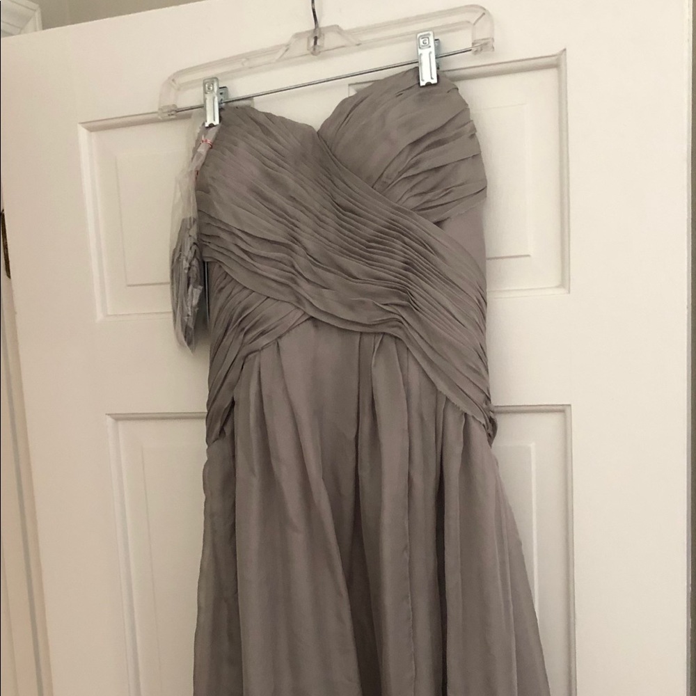 Strapless gray formal dress